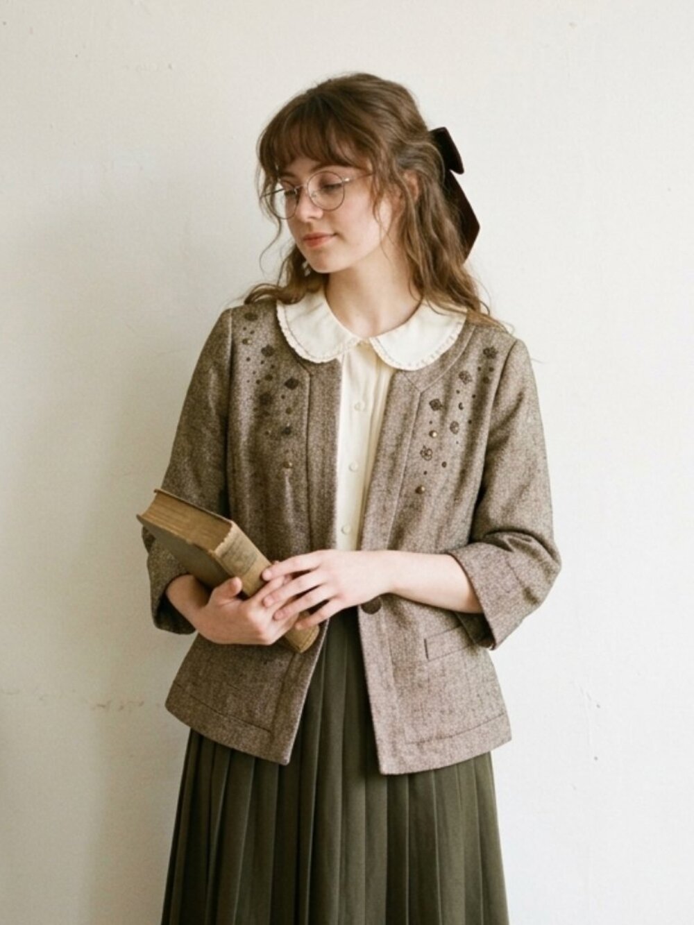Coldwater Creek Blazer Jacket Woven Brown Twee Minimalist Cottage 12